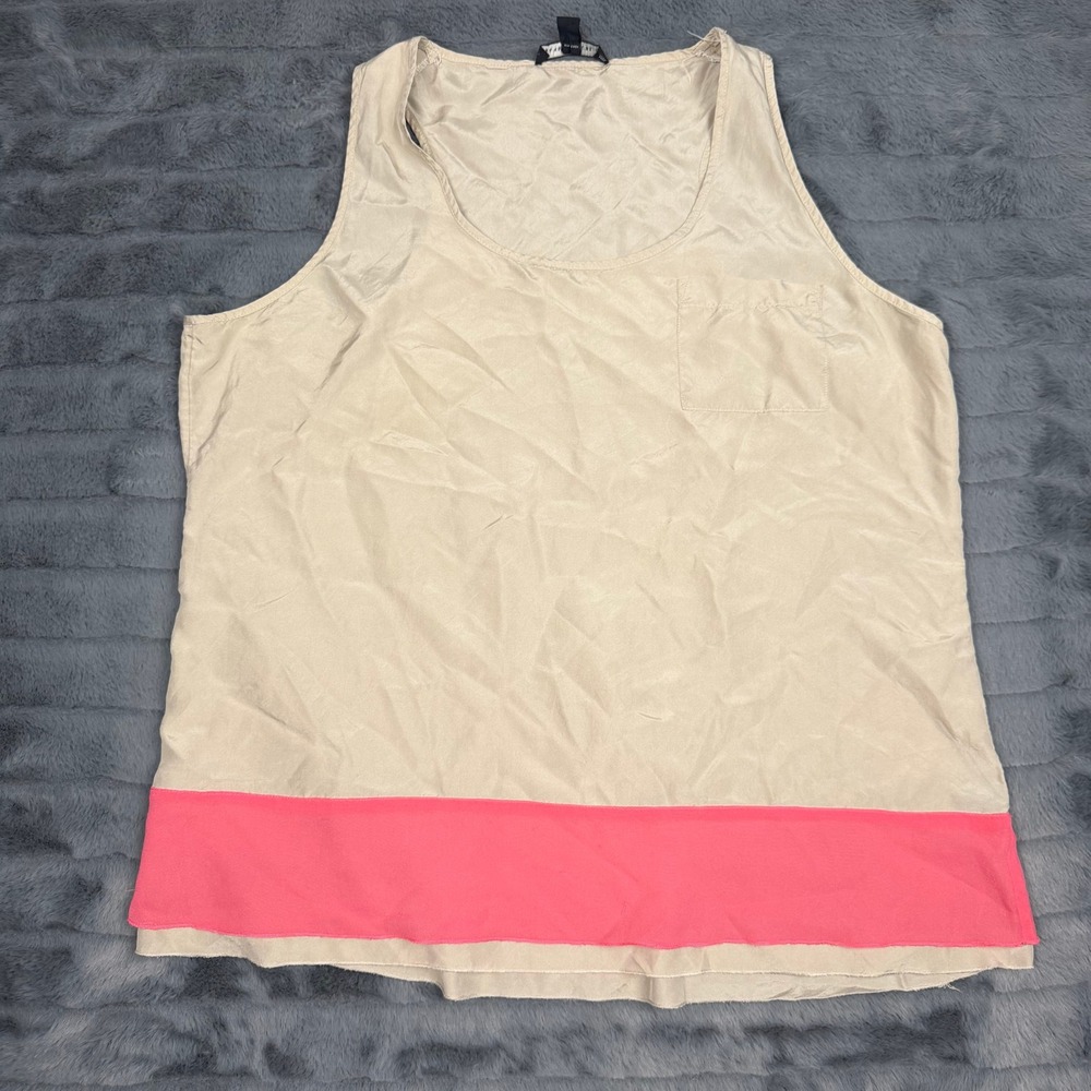 Banana Republic Womens Silk Sleeveless Tank Top Pink Colorblock Taupe Large